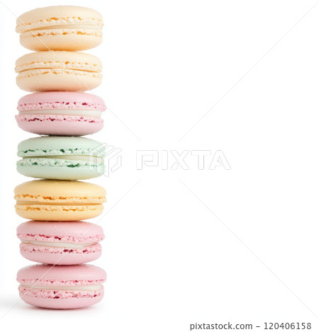 Colorful stack of macarons in pastel shades, showcasing delightful flavors and textures. Perfect for dessert lovers and special occasions Colorful stack of macarons in pastel shades, showcasing delightful flavors and textures. Perfect for dessert lovers and special occasions 120406158