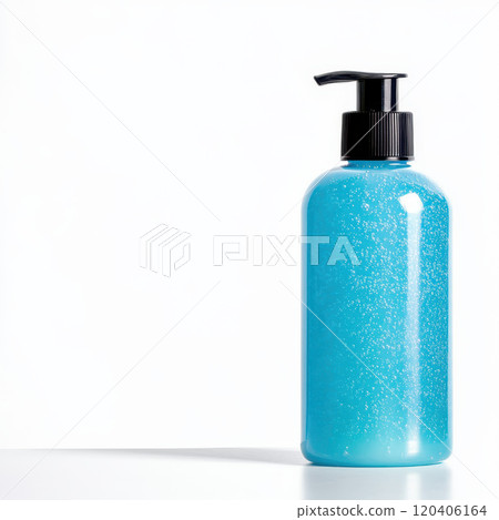 compact hand sanitizer bottle with pump dispenser, featuring vibrant blue gel with glitter. Ideal for personal hygiene and stylish storage 120406164