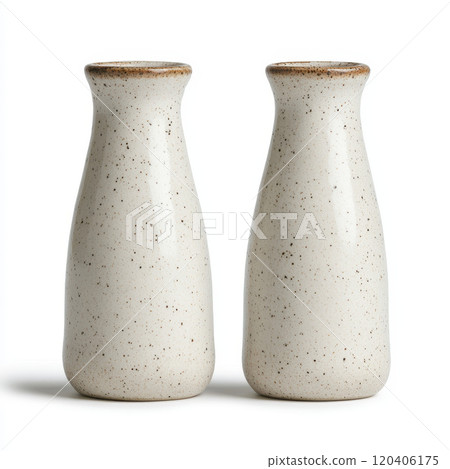 Decorative ceramic salt and pepper shaker set with speckled design, perfect for adding rustic touch to any dining table or kitchen decor Decorative ceramic salt and pepper shaker set with speckled design, perfect for adding rustic touch to any dining table or kitchen decor 120406175