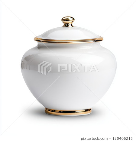 decorative porcelain sugar bowl with lid, featuring glossy white finish and elegant gold accents, perfect for enhancing any table setting 120406215