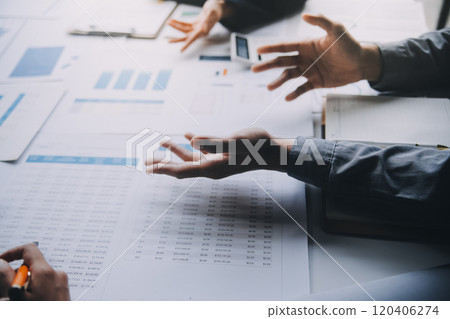 Accountant or banker making calculations Bookkeeper Clerk, Bank Advisor And Auditor. Accounting concept. 120406274