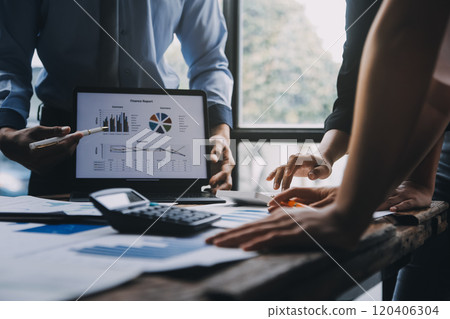 Fund managers team consultation and discuss about analysis Investment stock market at office Fund managers team consultation and discuss about analysis Investment stock market at office 120406304