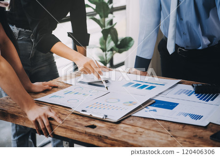 Fund managers team consultation and discuss about analysis Investment stock market at office Fund managers team consultation and discuss about analysis Investment stock market at office 120406306