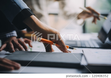 Fund managers team consultation and discuss about analysis Investment stock market at office Fund managers team consultation and discuss about analysis Investment stock market at office 120406352
