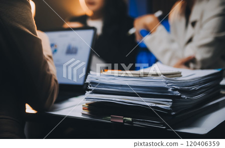 Fund managers team consultation and discuss about analysis Investment stock market at office Fund managers team consultation and discuss about analysis Investment stock market at office 120406359