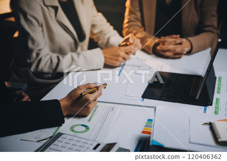 Fund managers team consultation and discuss about analysis Investment stock market at office 120406362