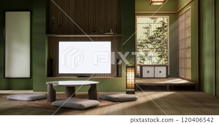 low table in room Japanese style with decoration muji minimal. 3D rendering 120406542
