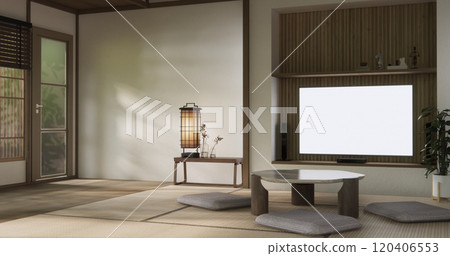 Mock up Tv cabinet in zen modern empty room japanese minimal designs, 3d rendering 120406553
