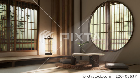 Japanese traditional style with decoration muji minimal. 3D rendering Japanese traditional style with decoration muji minimal. 3D rendering 120406637