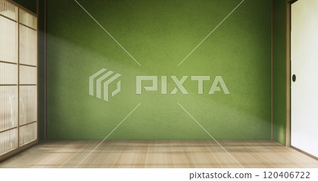 Wabisabi style living interior Green japanese room.3D rendering Wabisabi style living interior Green japanese room.3D rendering 120406722