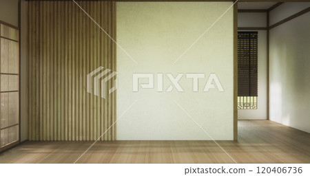 Clean modern japanese traditional style wooden design minimalist room interior, 3D rendering 120406736