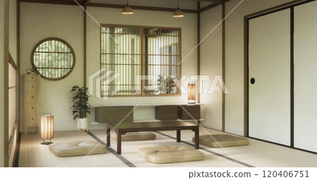 low table in room Japanese style with decoration muji minimal. 3D rendering 120406751
