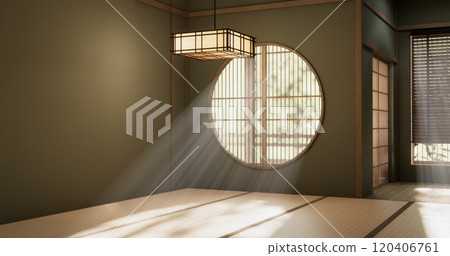 Wabisabi style living interior Green japanese room.3D rendering 120406761