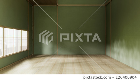 Wabisabi style living interior Green japanese room.3D rendering Wabisabi style living interior Green japanese room.3D rendering 120406904