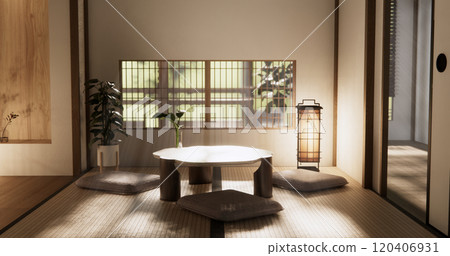 low table in room Japanese style with decoration muji minimal. 3D rendering 120406931