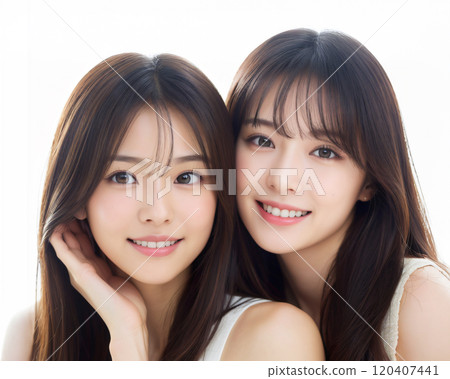Beauty portrait of two young women Beauty portrait of two young women 120407441