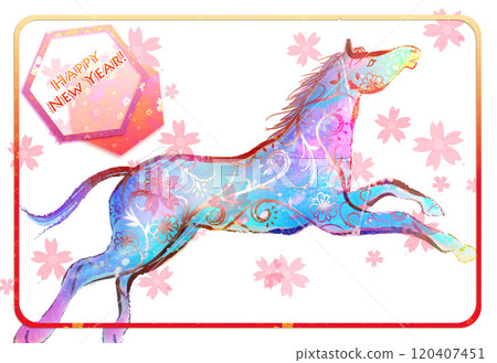 New Year's card horse white New Year's card horse white 120407451