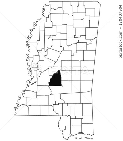 Map of Rankin County in Mississippi state on white background. single County map highlighted by black colour on Mississippi map. United States of America, US 120407904