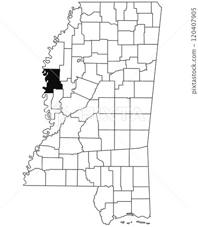 Map of Washington County in Mississippi state on white background. single County map highlighted by black colour on Mississippi map. United States of America, US 120407905