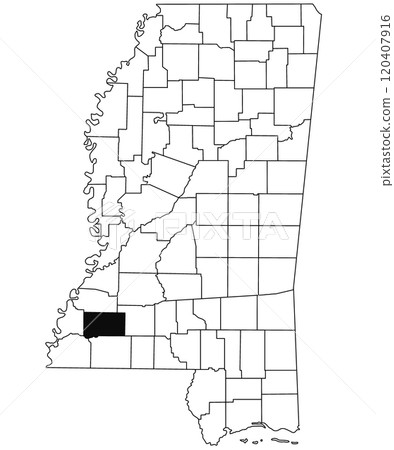 Map of Franklin County in Mississippi state on white background. single County map highlighted by black colour on Mississippi map. United States of America, US 120407916