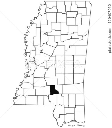 Map of Jefferson davic County in Mississippi state on white background. single County map highlighted by black colour on Mississippi map. United States of America, US 120407930