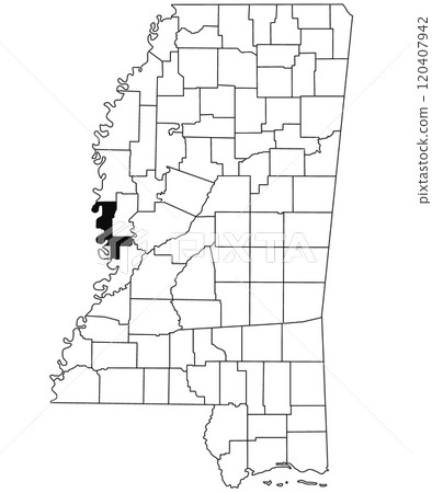 Map of issaquena County in Mississippi state on white background. single County map highlighted by black colour on Mississippi map. United States of America, US 120407942