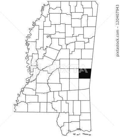 Map of Lauderdale County in Mississippi state on white background. single County map highlighted by black colour on Mississippi map. United States of America, US 120407943