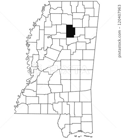 Map of Calhoun County in Mississippi state on white background. single County map highlighted by black colour on Mississippi map. United States of America, US Map of Calhoun County in Mississippi state on white background. single County map highlighted by black colour on Mississippi map. United States of America, US 120407963