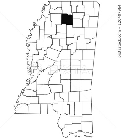 Map of Lafayette County in Mississippi state on white background. single County map highlighted by black colour on Mississippi map. United States of America, US Map of Lafayette County in Mississippi state on white background. single County map highlighted by black colour on Mississippi map. United States of America, US 120407964