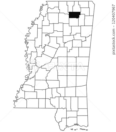 Map of union County in Mississippi state on white background. single County map highlighted by black colour on Mississippi map. United States of America, US Map of union County in Mississippi state on white background. single County map highlighted by black colour on Mississippi map. United States of America, US 120407967
