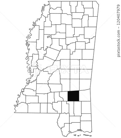 Map of Jones County in Mississippi state on white background. single County map highlighted by black colour on Mississippi map. United States of America, US 120407979