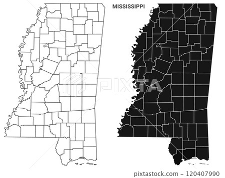 Mississippi counties outline map set - illustration version Mississippi counties outline map set - illustration version 120407990