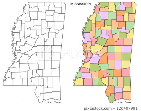 Mississippi counties outline map set - illustration version Mississippi counties outline map set - illustration version 120407991