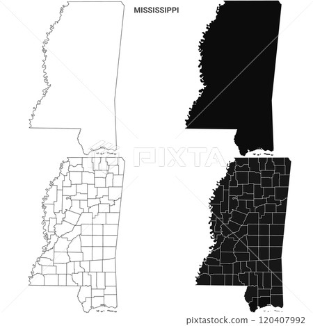 Mississippi counties outline map set - illustration version Mississippi counties outline map set - illustration version 120407992