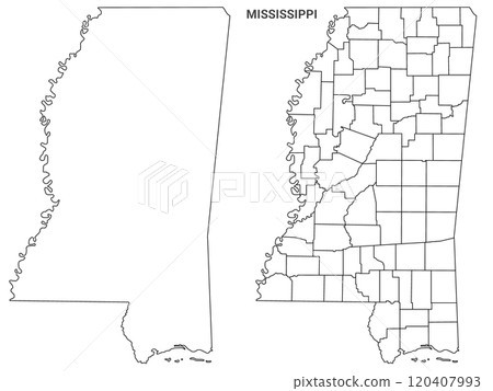 Mississippi counties outline map set - illustration version 120407993