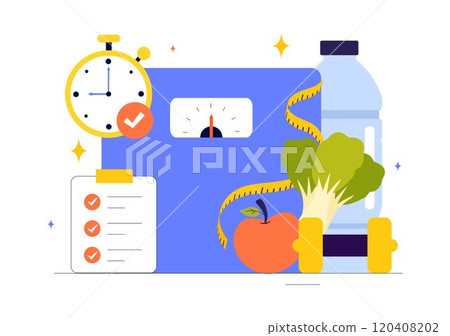 Diet Vector Illustration featuring Healthy Meal Guidance for Selecting Fresh Vegetables, Fruits, and Balanced Food in a Flat Style Cartoon Background 120408202