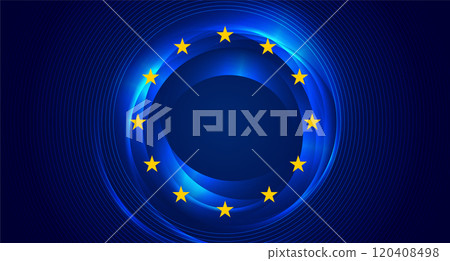 Blue glowing circles with yellow stars. European union flag style design Blue glowing circles with yellow stars. European union flag style design 120408498