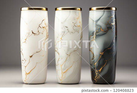 Mock up Realistic Metallic Tumbler Packaging with Marble stone pattern on White Background. Food and Drink Concept Product Concept Mock up Realistic Metallic Tumbler Packaging with Marble stone pattern on White Background. Food and Drink Concept Product Concept 120408823