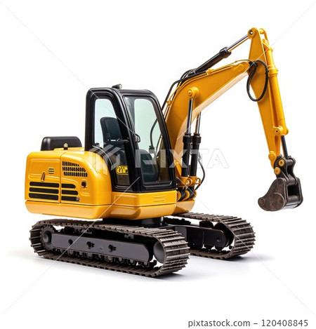 Construction equipment. Heavy black excavator with a folded boom on a white background, isolated. 3d Construction equipment. Heavy black excavator with a folded boom on a white background, isolated. 3d 120408845
