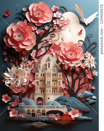 Happy valentine concept with multi layered paper cut style background. poster or voucher template. Happy valentine concept with multi layered paper cut style background. poster or voucher template. 120408876