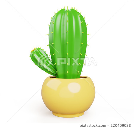 3d cactus house plant in flower pot isolated render icon. Mexican desert green cacti opuntia with yellow blossom in flowerpot for home or office interior. Decorative exotic houseplant. 3D illustration 3d cactus house plant in flower pot isolated render icon. Mexican desert green cacti opuntia with yellow blossom in flowerpot for home or office interior. Decorative exotic houseplant. 3D illustration 120409028