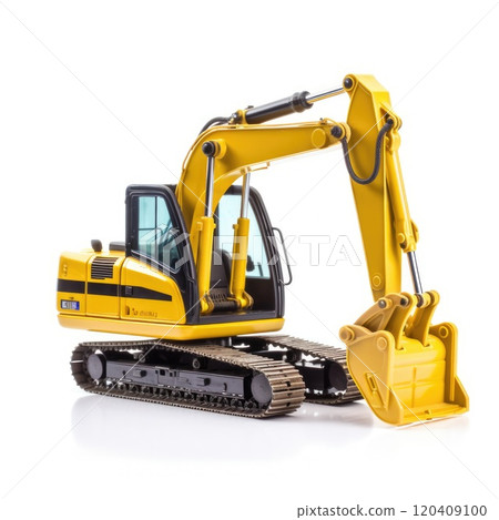 Construction equipment. Heavy black excavator with a folded boom on a white background, isolated. 3d 120409100