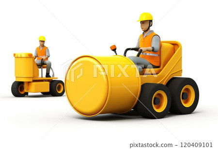 Road building construction site engineer work with worker and yellow Double Drum 120409101