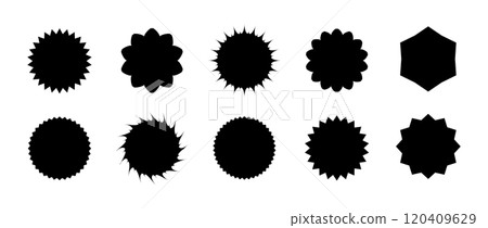 Starburst price. Black Sale and discount stickers. Promotion tags collection. Isolated Vector illustration on white background Starburst price. Black Sale and discount stickers. Promotion tags collection. Isolated Vector illustration on white background 120409629