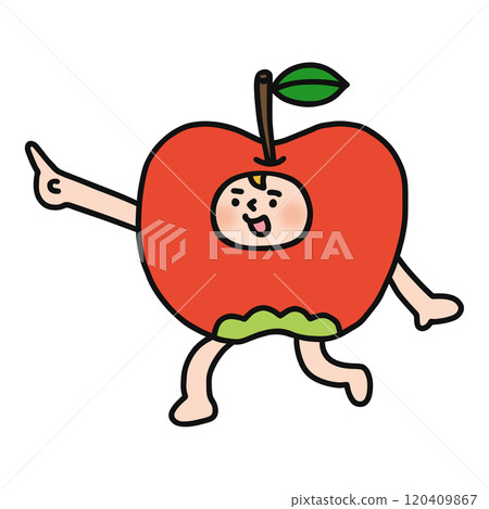 Person wearing an apple costume pointing Person wearing an apple costume pointing 120409867