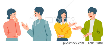 Illustration of a man and woman discussing and exchanging opinions 120409881