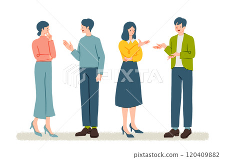 男人和女人討論和交換意見的插圖 120409882