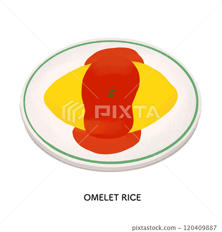 Omelet rice at a coffee shop - colored pencil illustration 120409887