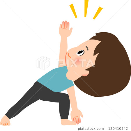 A man in training wear stretching his side 120410342