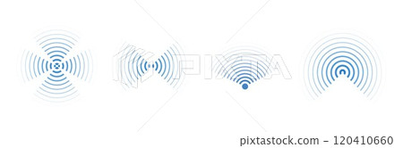 Sonar sound waves icons wireless wifi, radial line media, Radio, radar station signal. Scan, rings circle ripples Sonar sound waves icons wireless wifi, radial line media, Radio, radar station signal. Scan, rings circle ripples 120410660